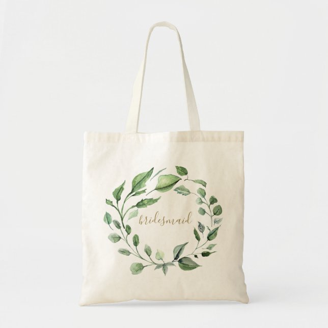 Tote Bag Couronne de feuillage botanique Script demoiselle  (Devant)