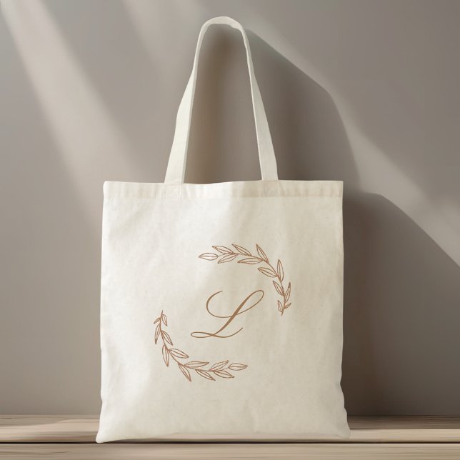 Tote Bag Couronne de feuillage en or rose monogramme (Créateur téléchargé)