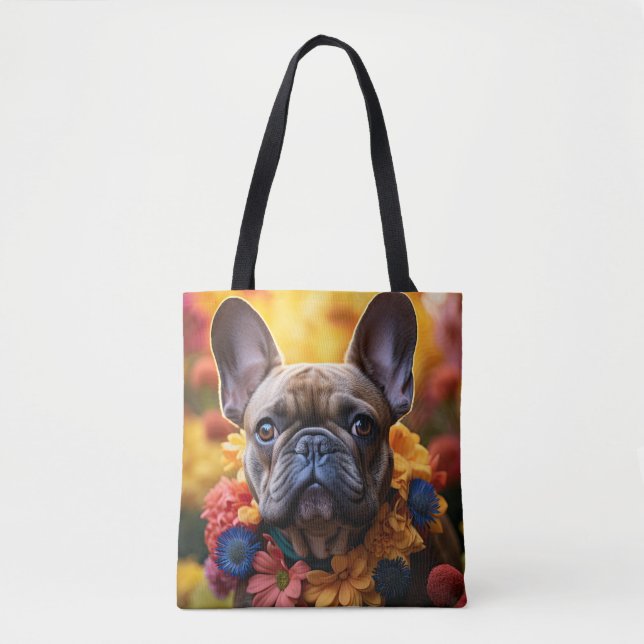 Tote Bag Couronne de fleurs de Bulldog (Devant)