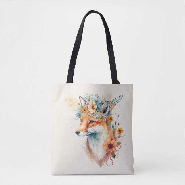 Tote Bag Couronne de fleurs de renard aquarelle (Devant)
