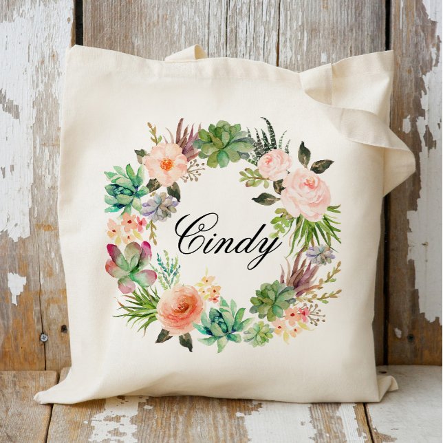 Tote Bag Couronne de fleurs personnalisée Demoiselle d'honn (Créateur téléchargé)