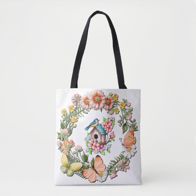 Tote Bag Couronne de fleurs sauvages à l'aquarelle avec pap (Devant)