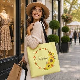 Tote Bag Couronne de fleurs sauvages d'automne doré