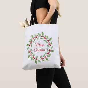 Tote Bag Couronne de houx à l'aquarelle