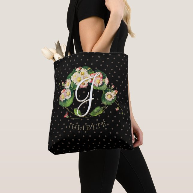Tote Bag Couronne de marguerites personnalisable Monogramme (De près)