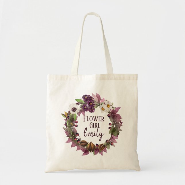 Tote Bag Couronne de mariage automnal Fille aux fleurs prun (Devant)