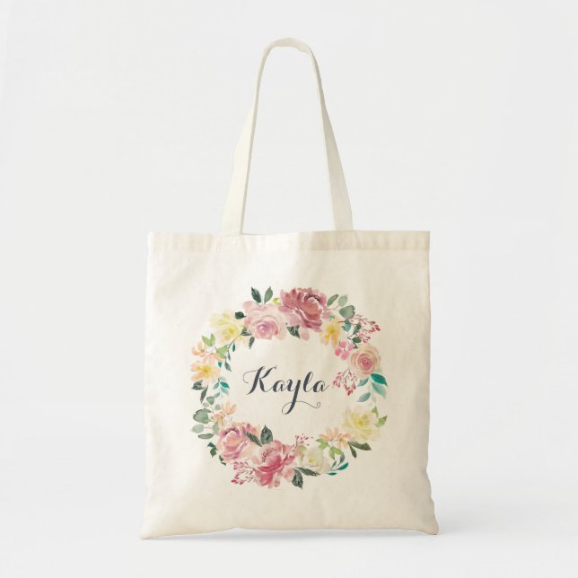 Tote Bag Couronne de mariée en eucalyptus verdoyant rose (Devant)
