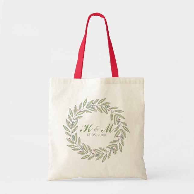Tote Bag Couronne de monogramme de mariage de Noël de la ma (Devant)