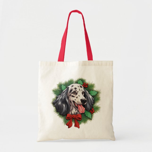 Tote Bag Couronne de Noël anglaise Setter (Devant)