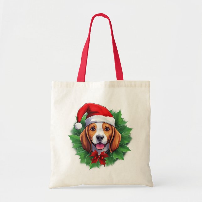 Tote Bag Couronne de Noël beagle (Devant)