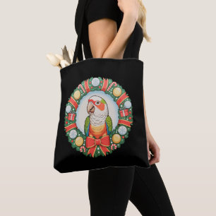 Tote Bag Couronne de Noël de perroquet Conure à joue verte