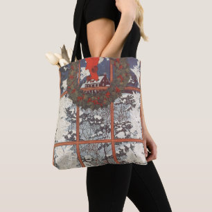 Tote Bag Couronne de Noël vintage dans une fenêtre avec de