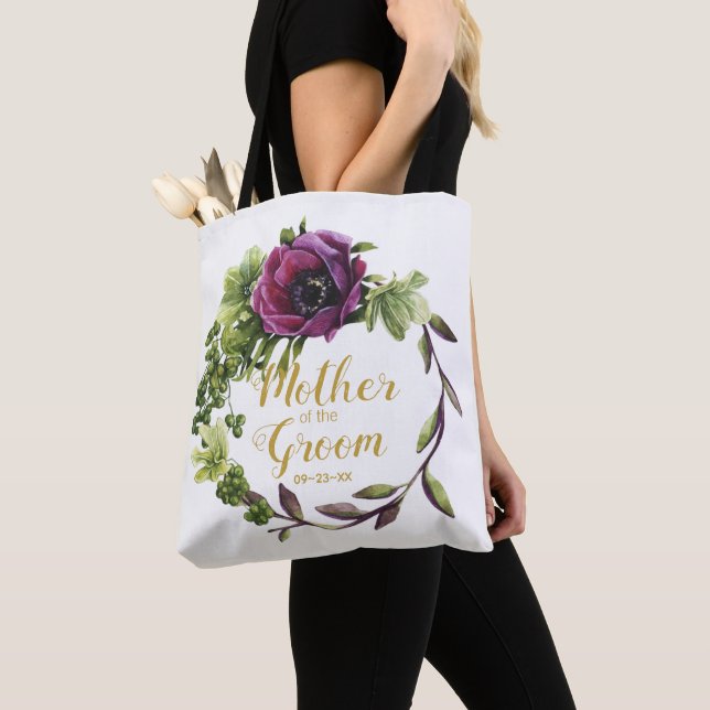Tote Bag Couronne de pivoine violette Mère du marié ID456 (De près)