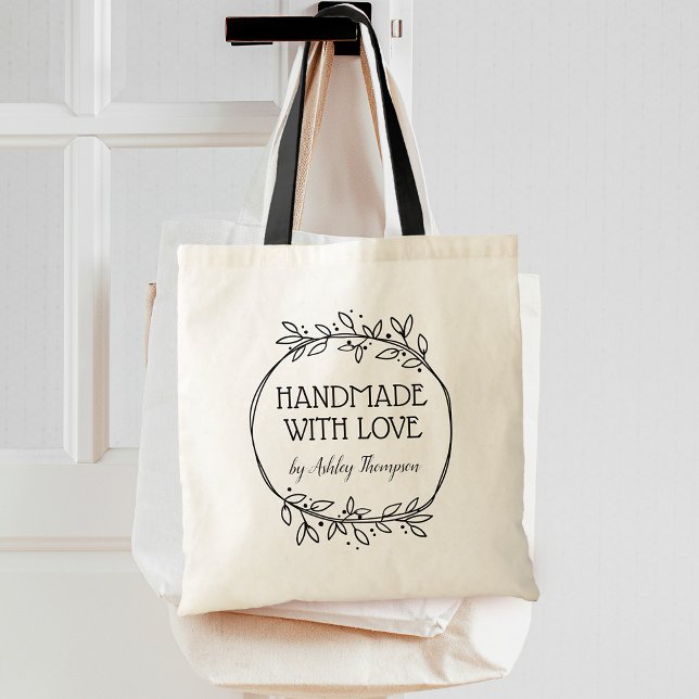 Tote Bag Couronne de verdure élégante faite à la main avec  (Stylish Greenery Wreath Handmade With Love Tote Bag)