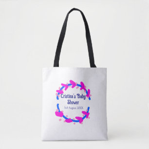 Tote Bag Couronne florale bébé shower bleu violet boho ajou