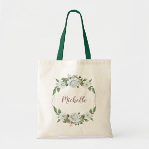 Tote Bag Couronne florale blanche avec nom