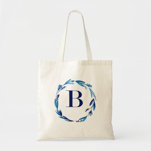 Tote Bag Couronne florale bleue 'B' (Devant)