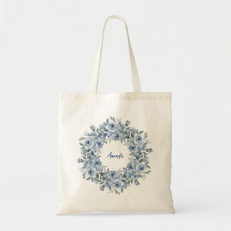Tote Bag Couronne florale bleue et cordes personnalisées