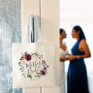 Tote Bag Couronne florale Bourgogne Blush Mère de la mariée
