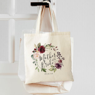 Tote Bag Couronne florale Bourgogne Blush Mère de la mariée