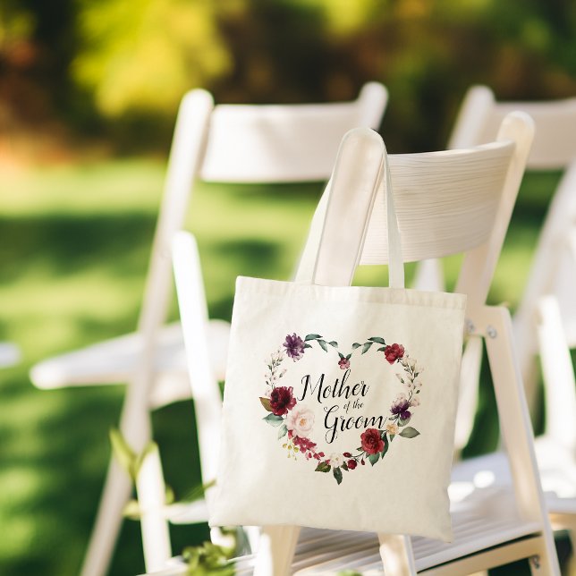 Tote Bag Couronne Florale de Bourgogne Mère du Marié (Burgundy Floral Wreath Mother of the Groom Tote Bag)