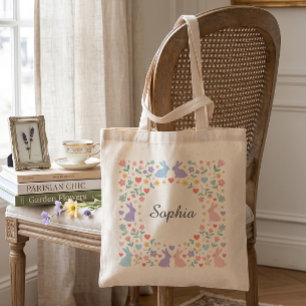Tote Bag Couronne florale de lapin pastel fantaisiste perso