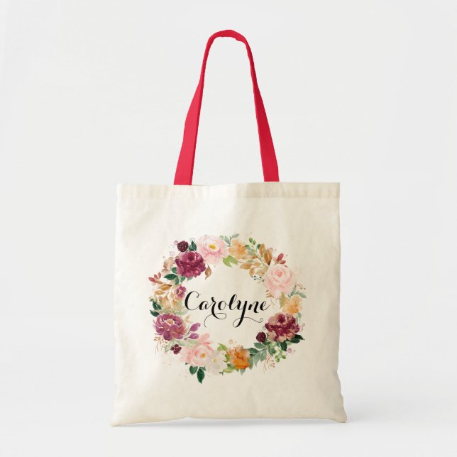 Tote Bag Couronne florale de mariage bohème aquarelle pour  (Devant)