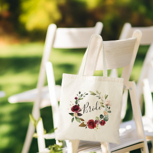 Tote Bag Couronne florale de mariée à la rose de Bourgogne