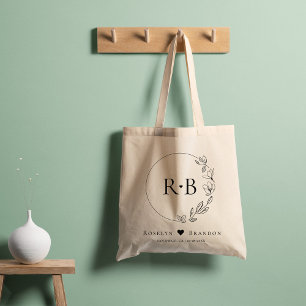 Tote Bag Couronne florale élégante et simple Monogramme de