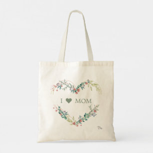 Tote Bag Couronne florale Je t'aime maman Cœur en rose et v
