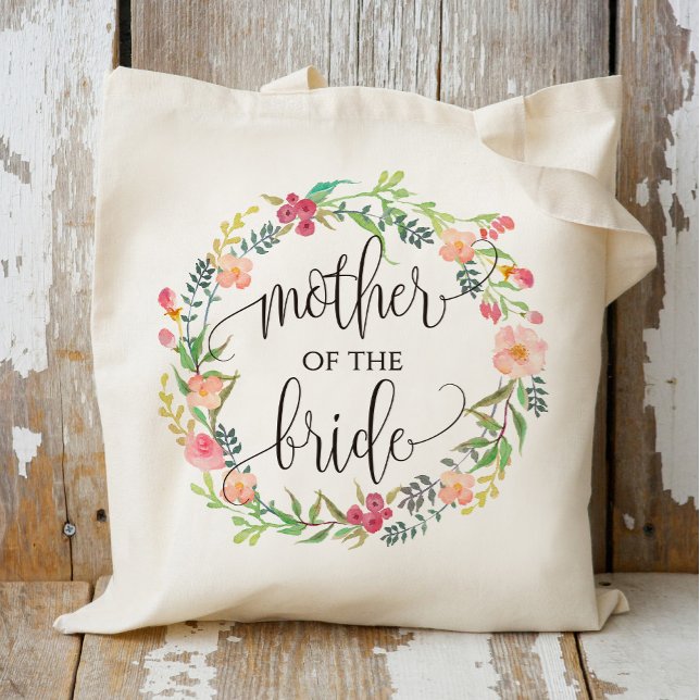 Tote Bag Couronne florale, Mère de la mariée, Calligraphie- (Créateur téléchargé)