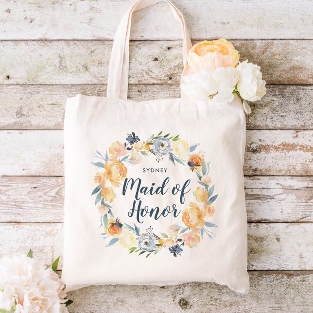 Tote Bag Couronne florale Monogrammée Maid d'honneur (Créateur téléchargé)