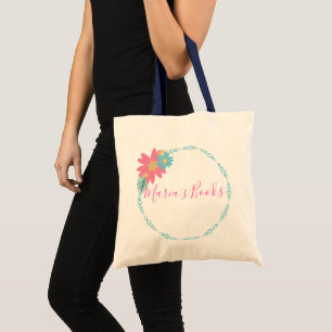 Tote Bag Couronne florale Nom Bibliothèque Livres
