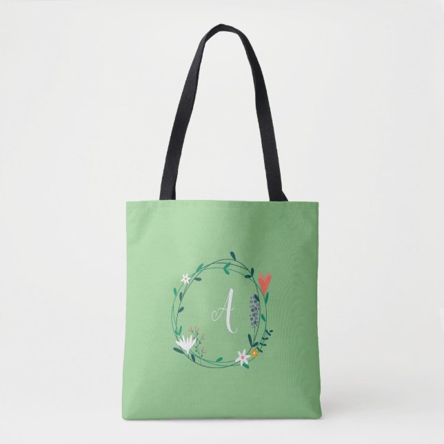 Tote Bag Couronne florale printanière personnalisée (Devant)