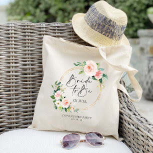 Tote Bag Couronne florale rose personnalisée future mariée