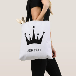 Tote Bag Couronne noire avec texte ajouté de taille moyenne
