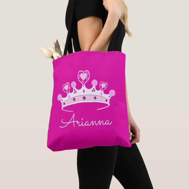 Tote Bag Couronne princière rose chaude personnalisée (De près)
