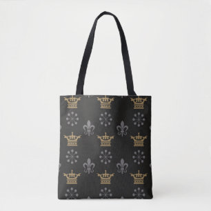 Tote Bag Couronnes d'or sur fond d'écran noir, motif transp