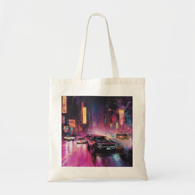 Tote Bag Course de rue nocturne dans la ville animée (Devant)