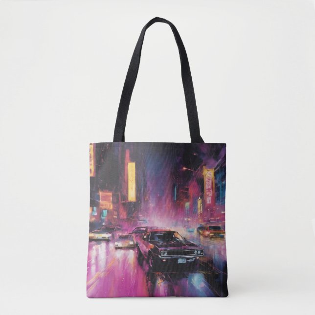 Tote Bag Course de rue nocturne dans la ville animée (Devant)