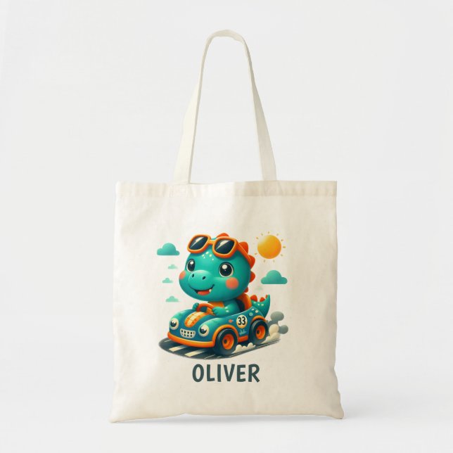 Tote Bag Course de Trex Dinosaure et Voiture de Course Mign (Devant)