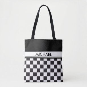 Tote Bag Course de voiture / Motif d'échecs + votre backgr.