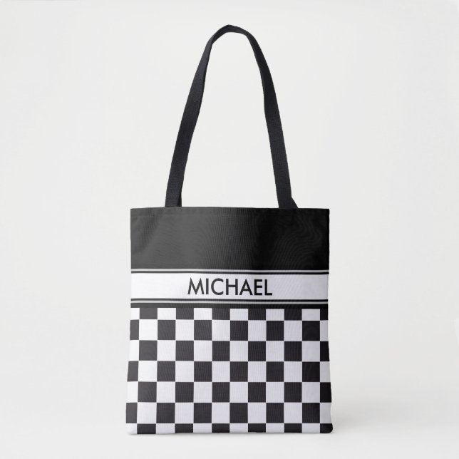 Tote Bag Course de voiture / Motif d'échecs + votre backgr. (Devant)