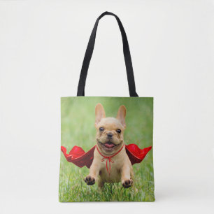 Tote Bag Courses mignonnes de super héros de bouledogue