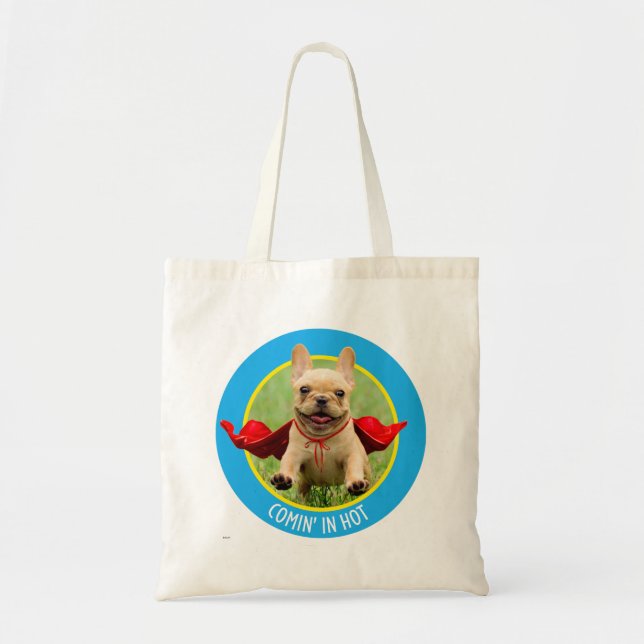 Tote Bag Courses mignonnes de super héros de bouledogue (Devant)