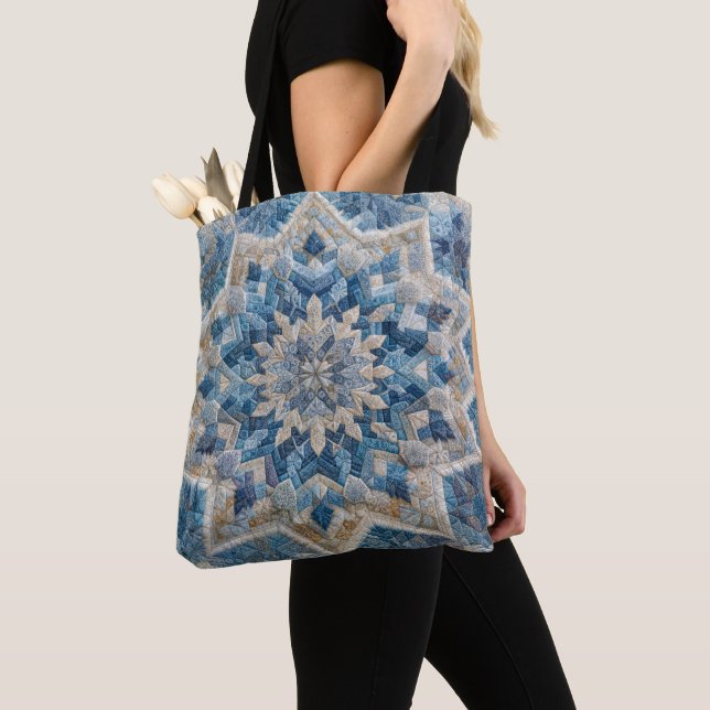 Tote Bag Courte rétro flocon de neige kaléidoscope  (De près)