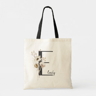 Tote Bag Coussin de fleur sauvage noir et blanc sur mesure