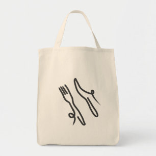 Tote Bag Couteau alimentaire et fourche moderne gris et bla