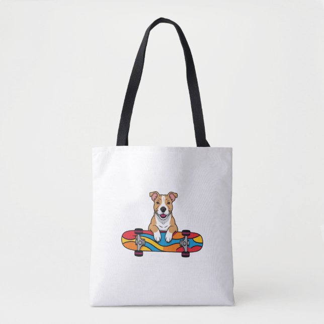 Tote Bag Couteau Bull Terrier sur skateboard (Devant)