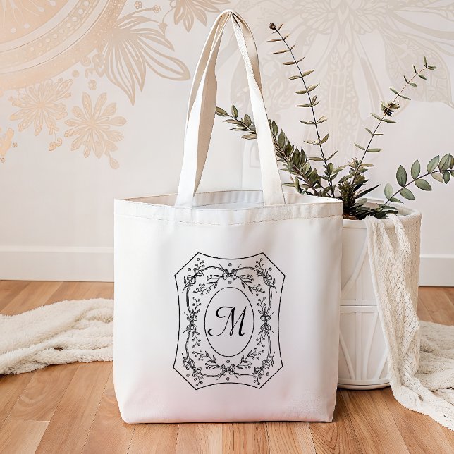 Tote Bag Coutume élégante de monogramme de frontière (Créateur téléchargé)